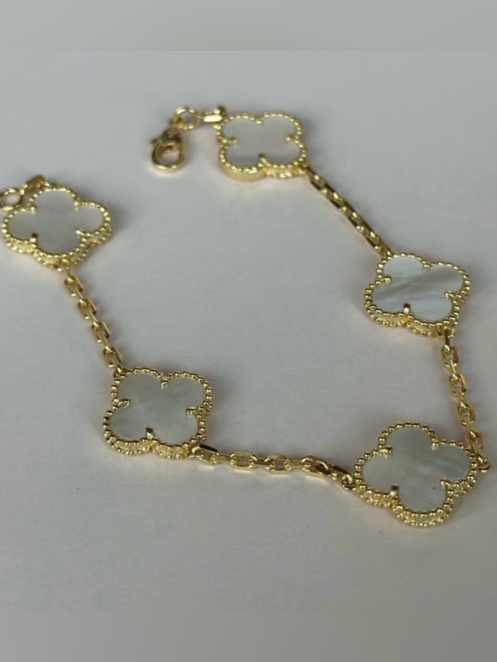 Alhambra Style Gold and White 5 Clover Bracelet